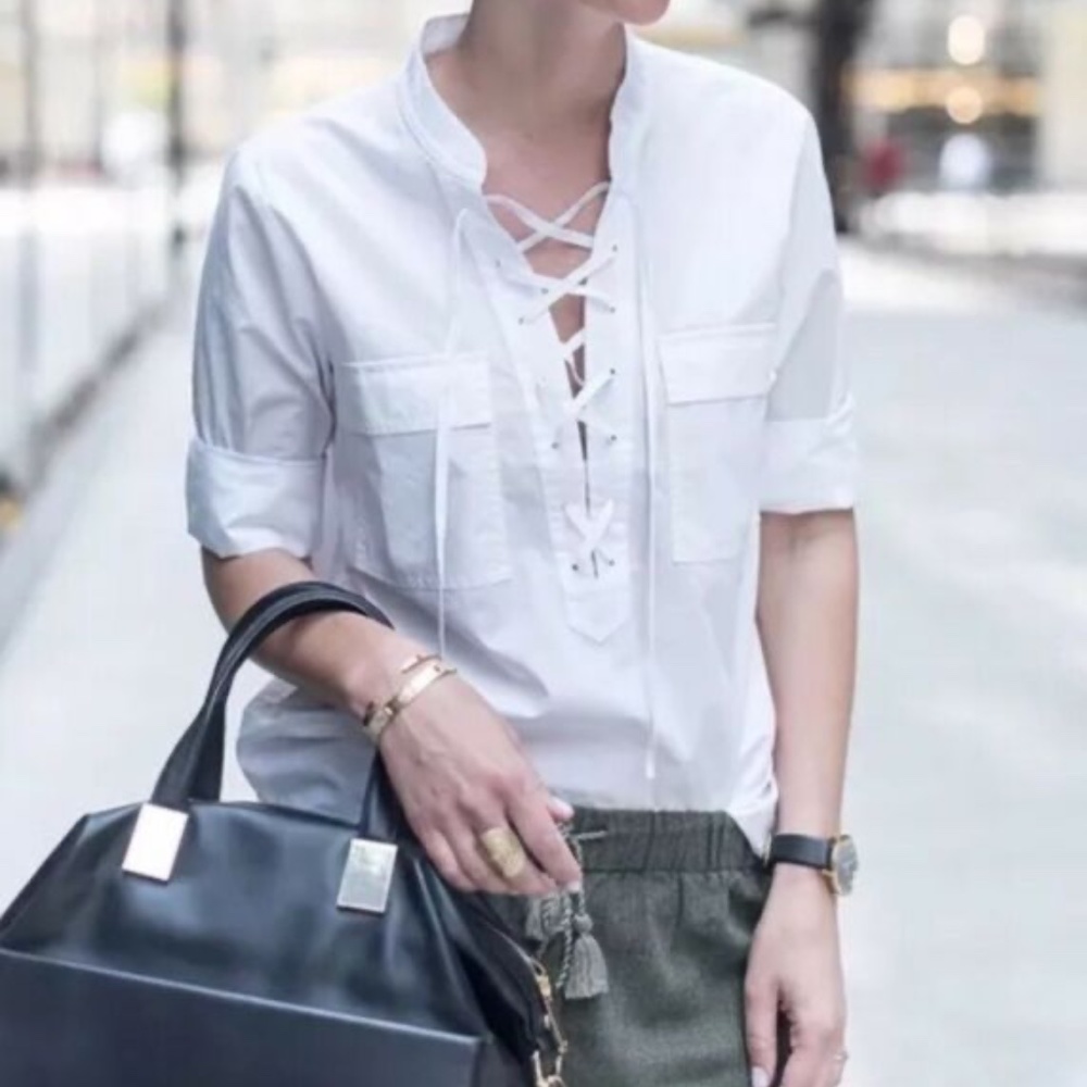 Madewell Terrace Lace-Up Shirt White XS